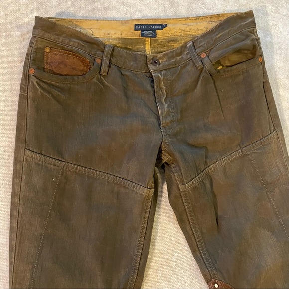 Ralph Lauren🐴 4 Button Fly|Leather Chaps|Olive Grn|Denim Equestrian Pants Sz 31 - Picture 11 of 15